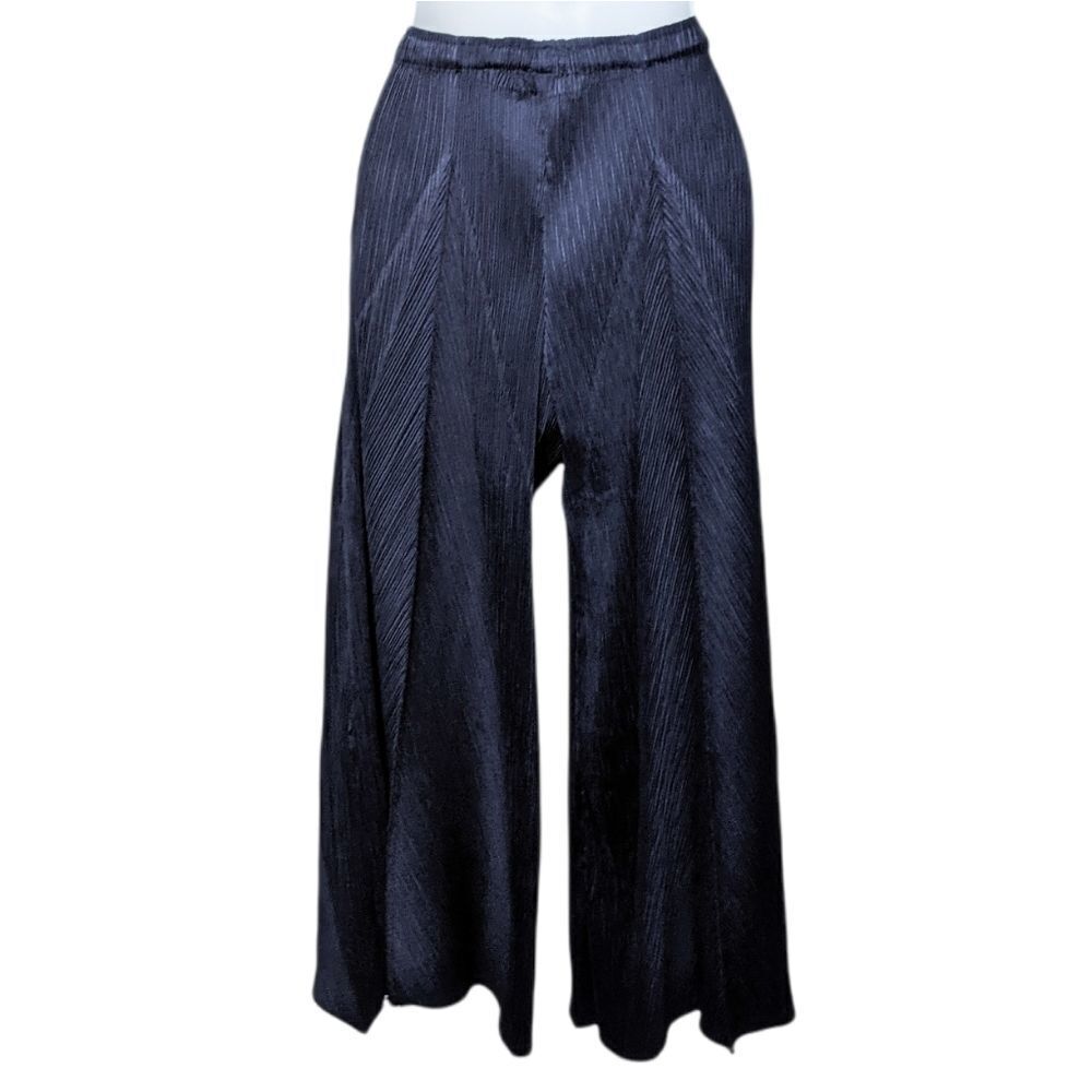 NWT CAARA Crinkle Pleat Wide Flare Leg Cropped Lounge Pants M - Picture 6 of 8